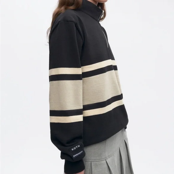 KOTN Black and Cream Zip-Up Sweater - Picture 10 of 11